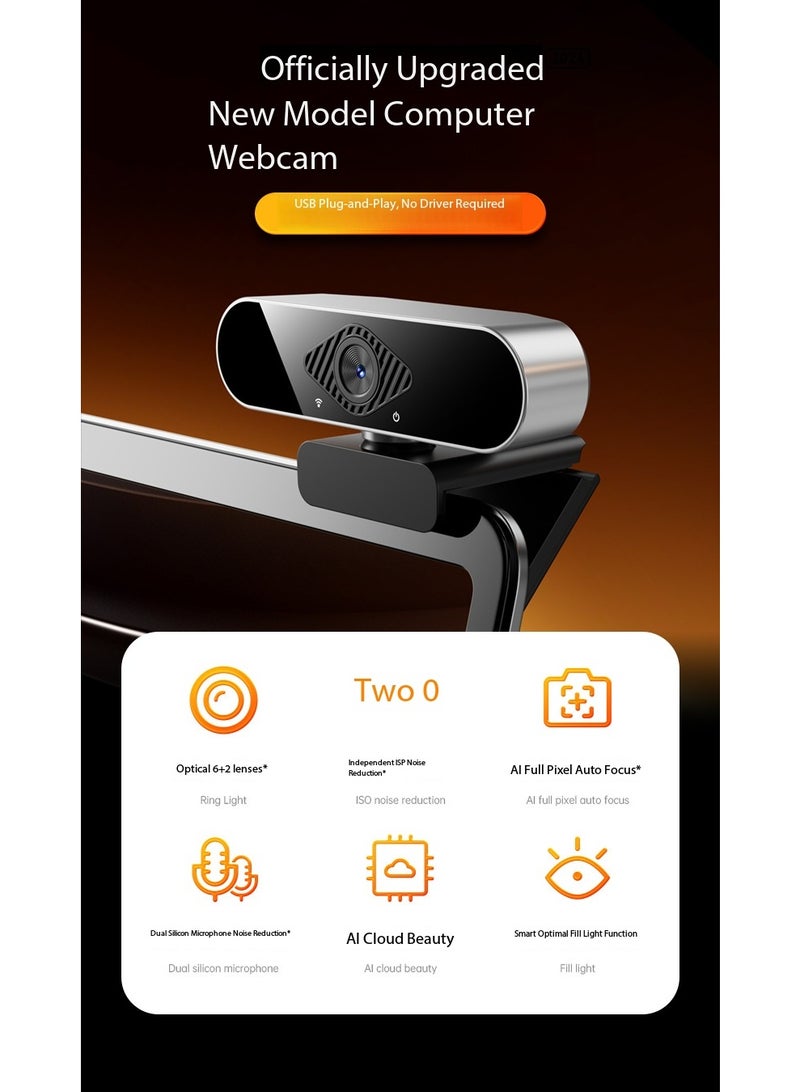 ZetRA 4K high-definition network camera with stereo microphone, 360 ° wide-angle, privacy protection case, tripod, suitable for meetings, live streaming, recording, compatible with Skype/Zoom/YouTube - Image 3